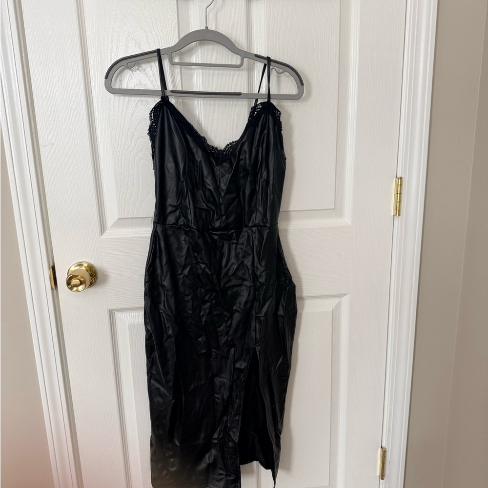 Fashion Nova Elegant Black Satin Midi Dress